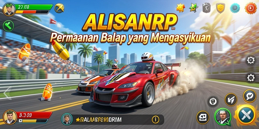 Gameplay seru dalam ALISANRP dengan aksi balap yang mendebarkan.