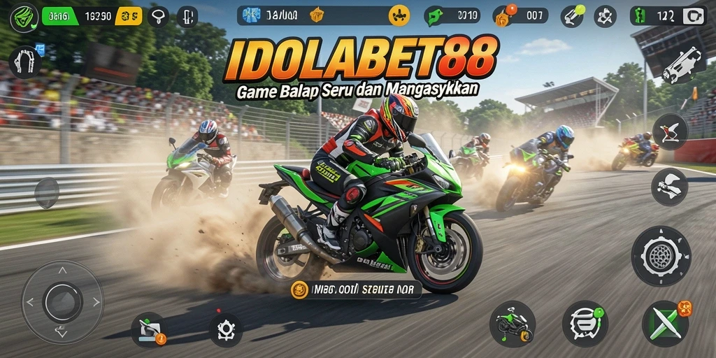Screenshot gameplay balap motor yang mendebarkan di IDOLABET88.