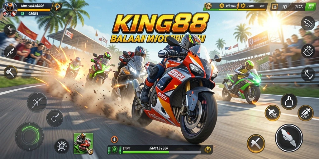 Screenshot KING88 menampilkan balapan motor yang intens dan menegangkan.