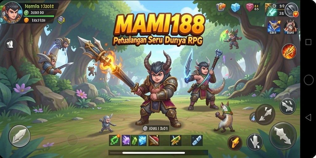 Tangkapan layar gameplay MAMI188 dengan karakter beraksi di dunia RPG.
