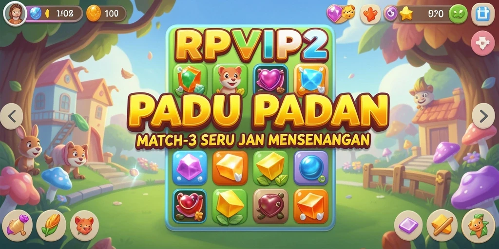 Screenshot menunjukkan gameplay seru dalam game Match-3 RPVIP2.