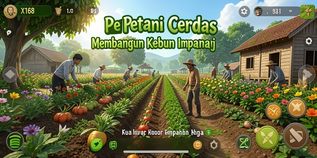 Tampilan menarik dari gameplay X168 dengan kebun yang indah.